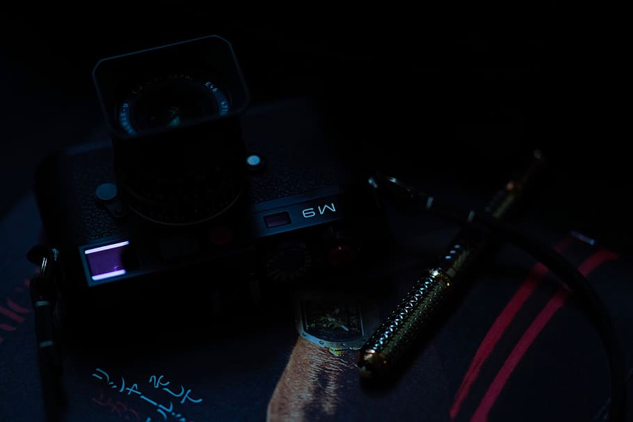 black and gray stereo component, electronics, camera, light, text HD wallpaper