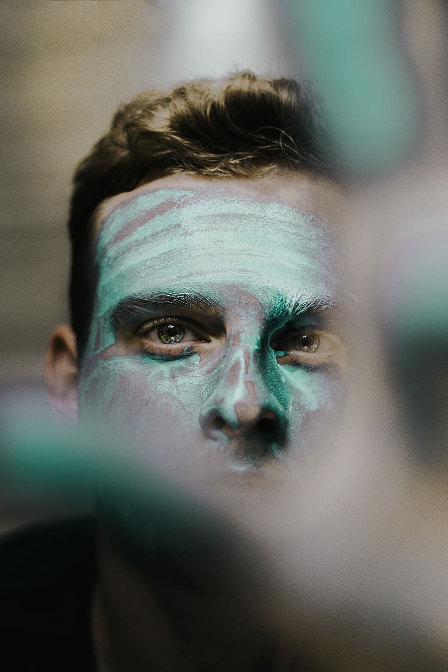 man face with paint, headshot, one person, close-up, portrait HD wallpaper