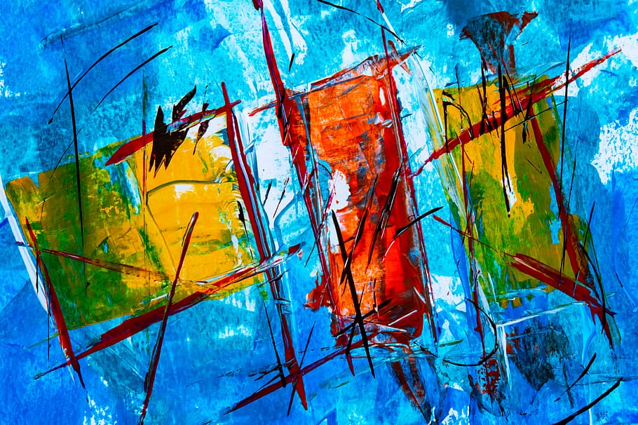Red and Blue Abstract Painting, abstract expressionism, acrylic, HD wallpaper