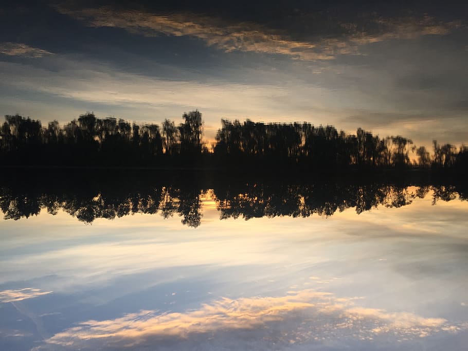 river, sunset, austria, inn, water, trees, sky, forest, reflection HD wallpaper