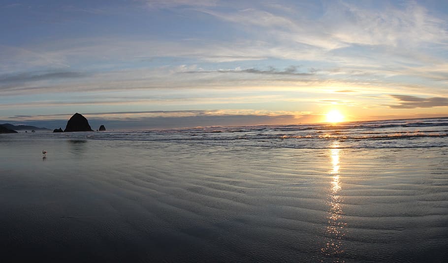 cannon, beach, ocean, sunset, haystack, coastline, scenic, northwest HD wallpaper