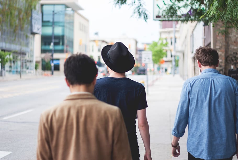 people, back, men, guys, walking, street, travel, outdoor, city HD wallpaper