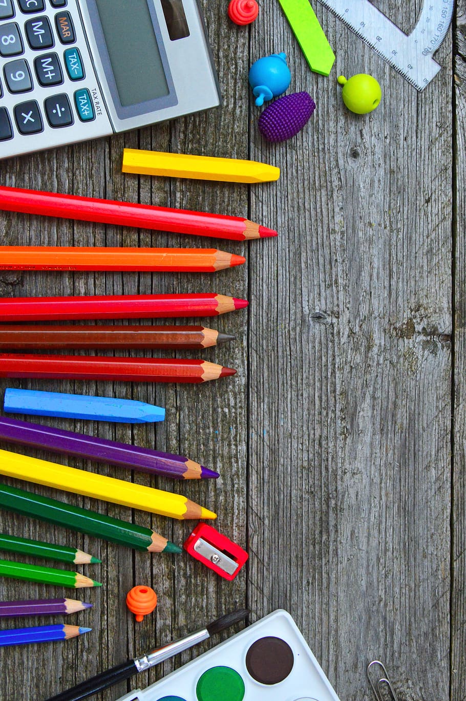 school tools, color, crayon, paint, brush, education, design