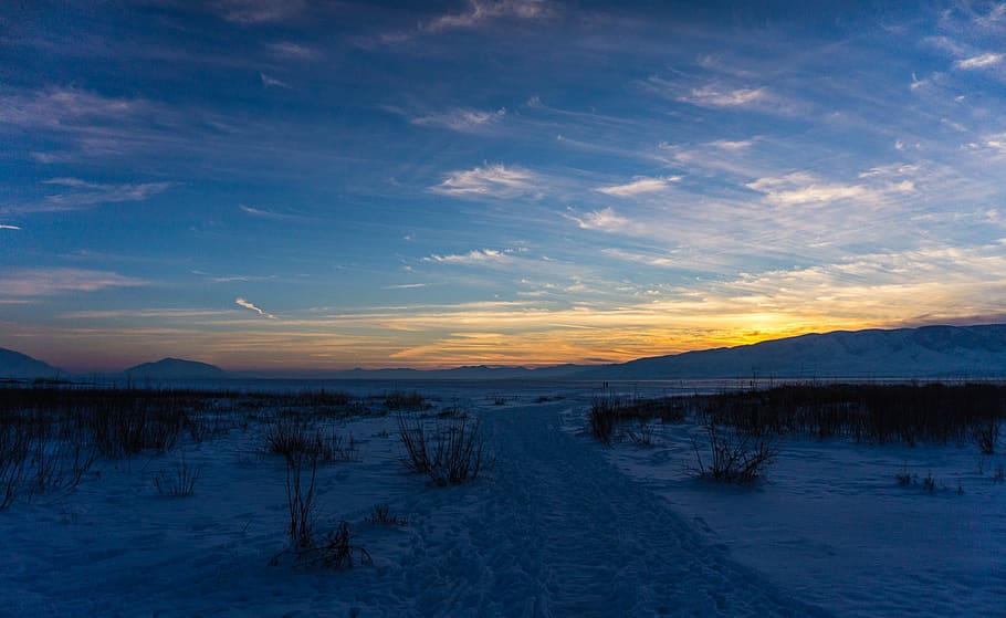 lake, sunset, winter, cold, froze, frozen, sky, water, scenics - nature HD wallpaper