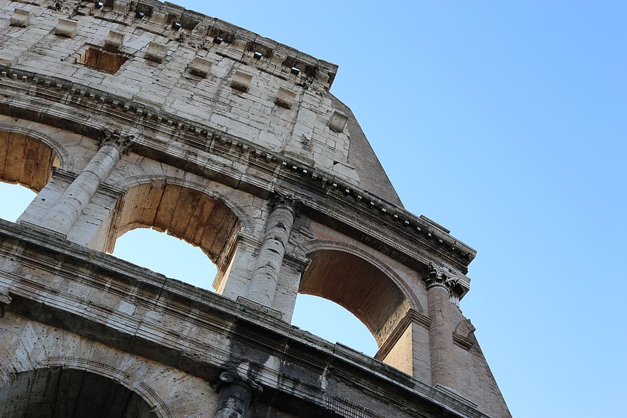 gray coliseum, architecture, built structure, low angle view HD wallpaper