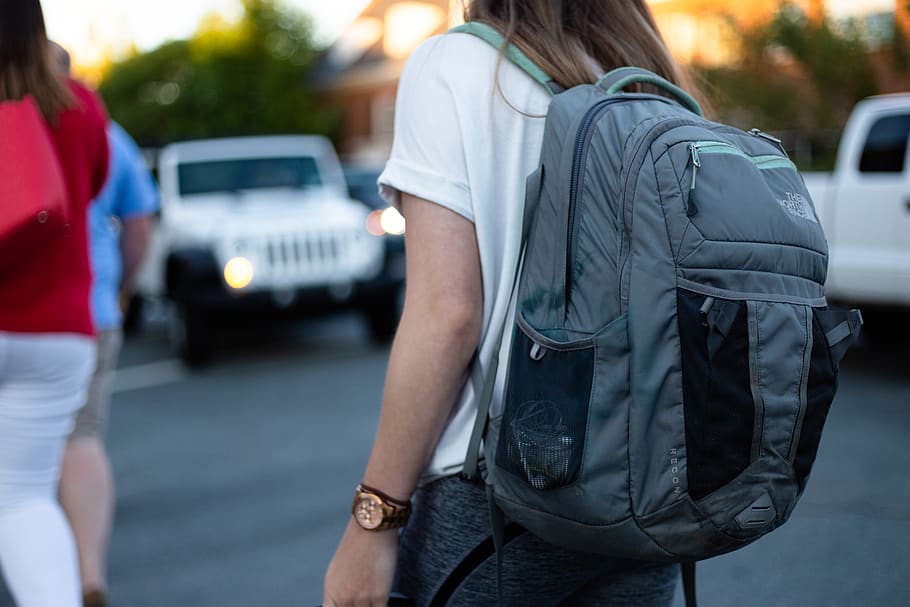 woman using gray backpack, transportation, mode of transportation HD wallpaper