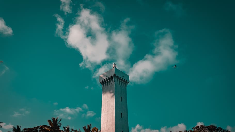 White Concrete Watch Tower, architecture, building, clouds, daylight HD wallpaper