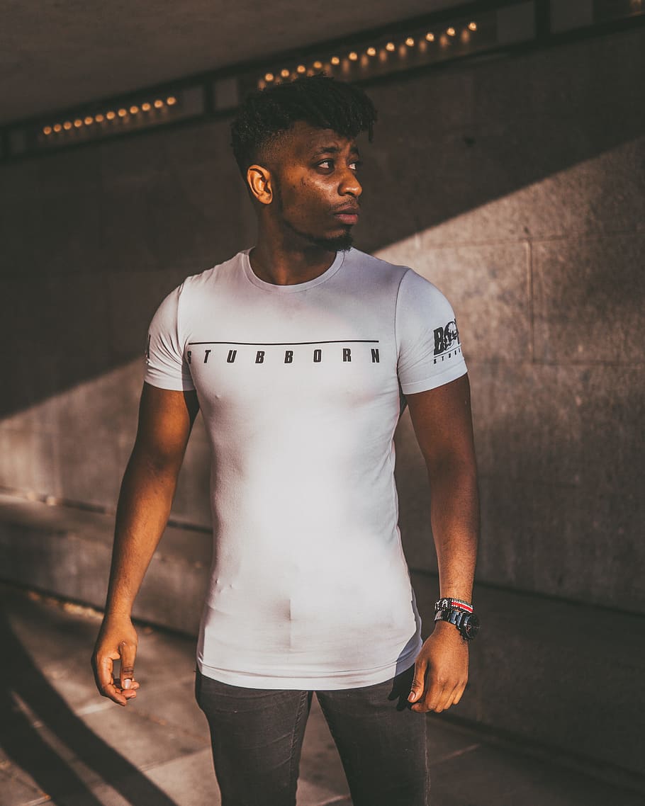standing man wearing white shirt, city, model, bridge, wallpaper HD wallpaper