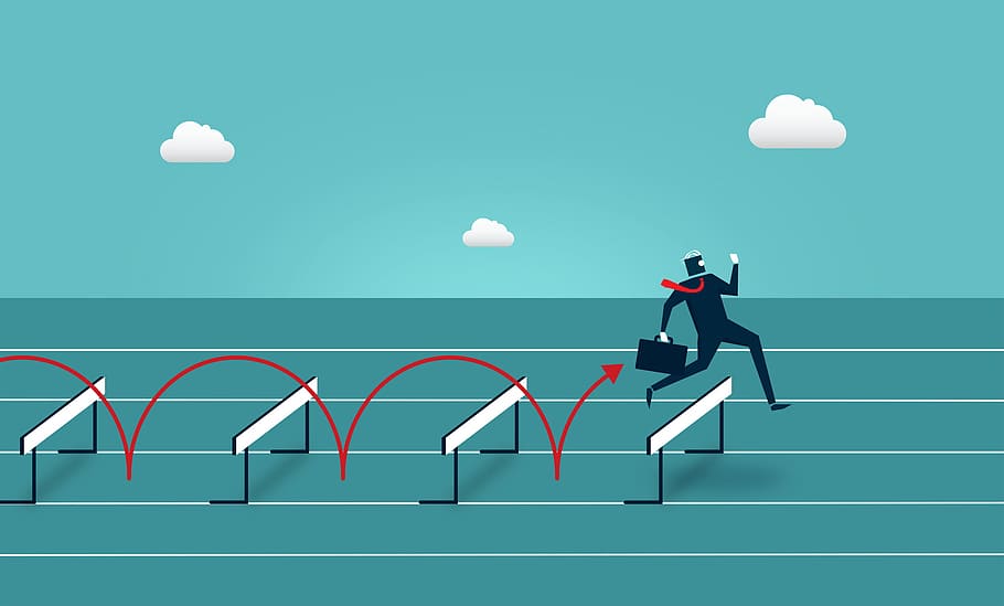 Businessman Jumping Over Hurdles - Overcoming Barriers, difficult