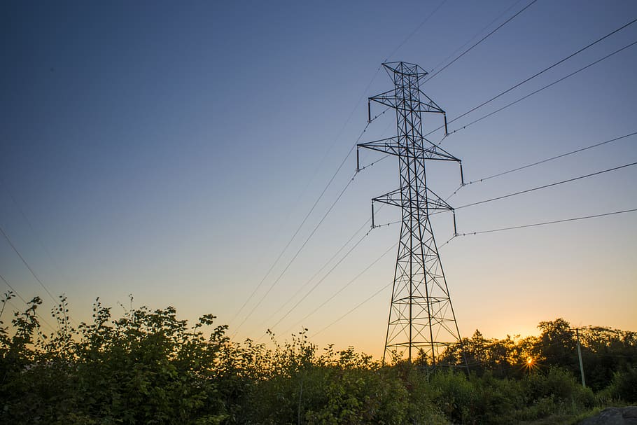 cable, power lines, electric transmission tower, utility pole