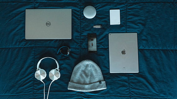 technology, aesthetic, flatlays, design, gadgets, indoors, directly above HD wallpaper