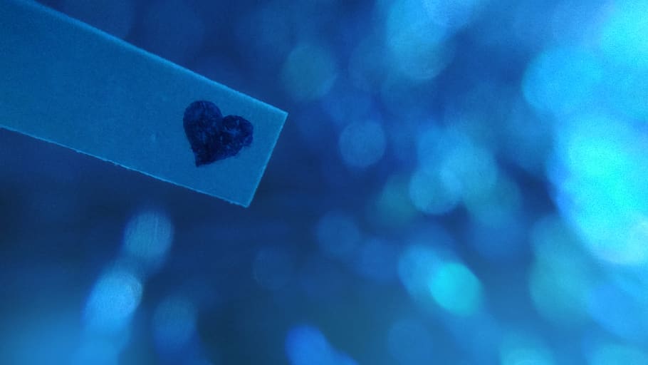 blue, heart, macro, bokeh, love, light leaks, tiny, paper, no people HD wallpaper