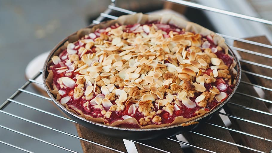 baked pie, bowl, food, cake, dessert, food and drink, sweet food HD wallpaper
