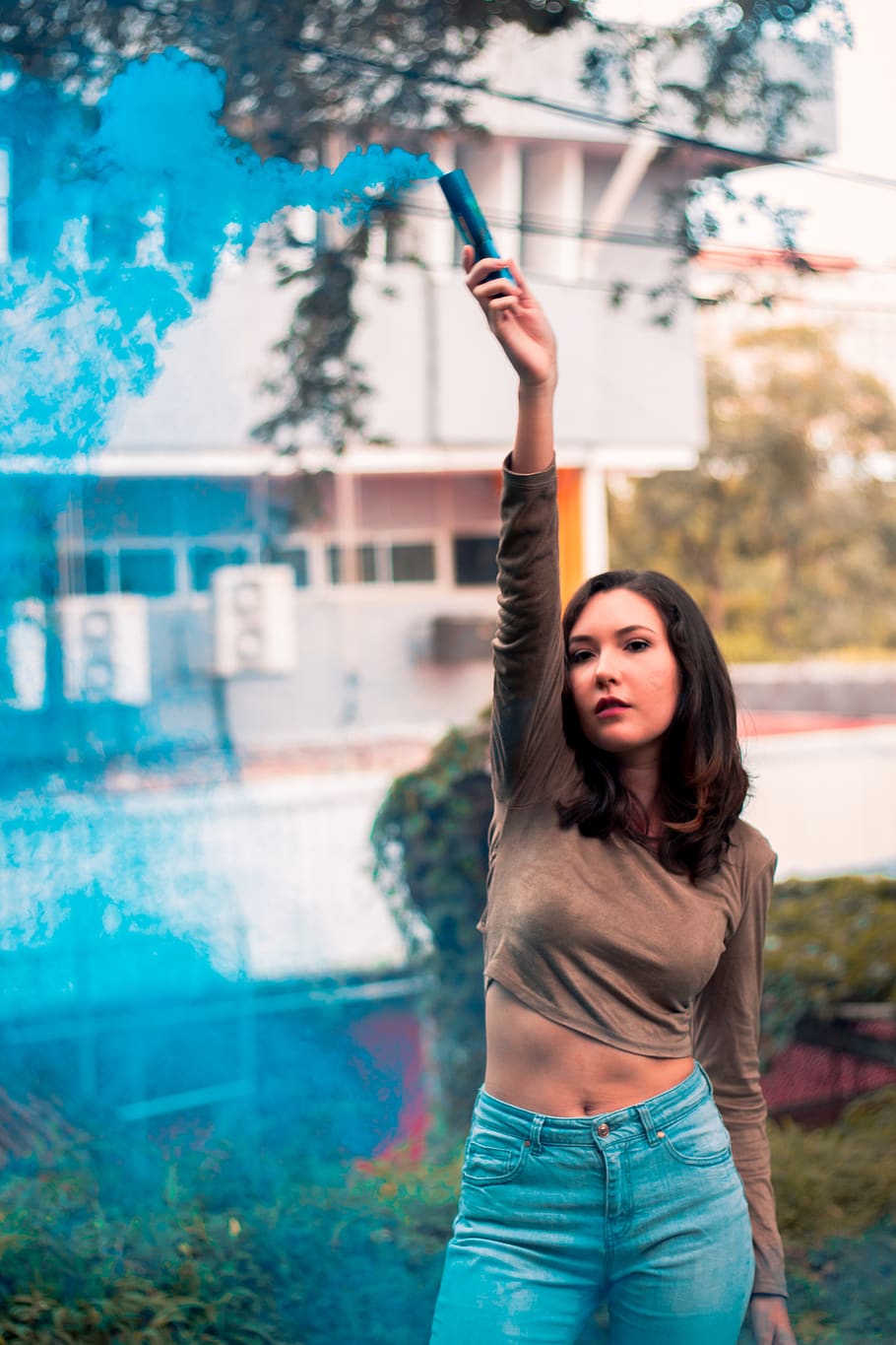 blue, portrait, smoke, one person, real people, front view HD wallpaper