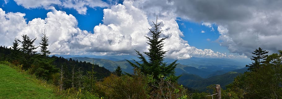 landscape, mountains, nature, sky, clouds, scenic, smoky, panorama HD wallpaper
