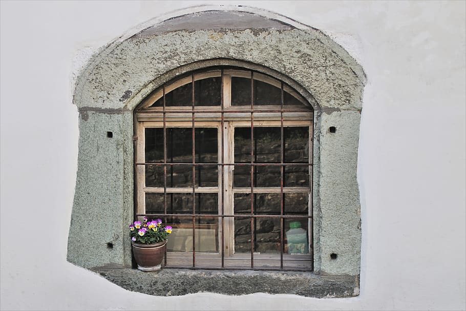 grating, metal, old windows, forged, stone, window sill, iron HD wallpaper