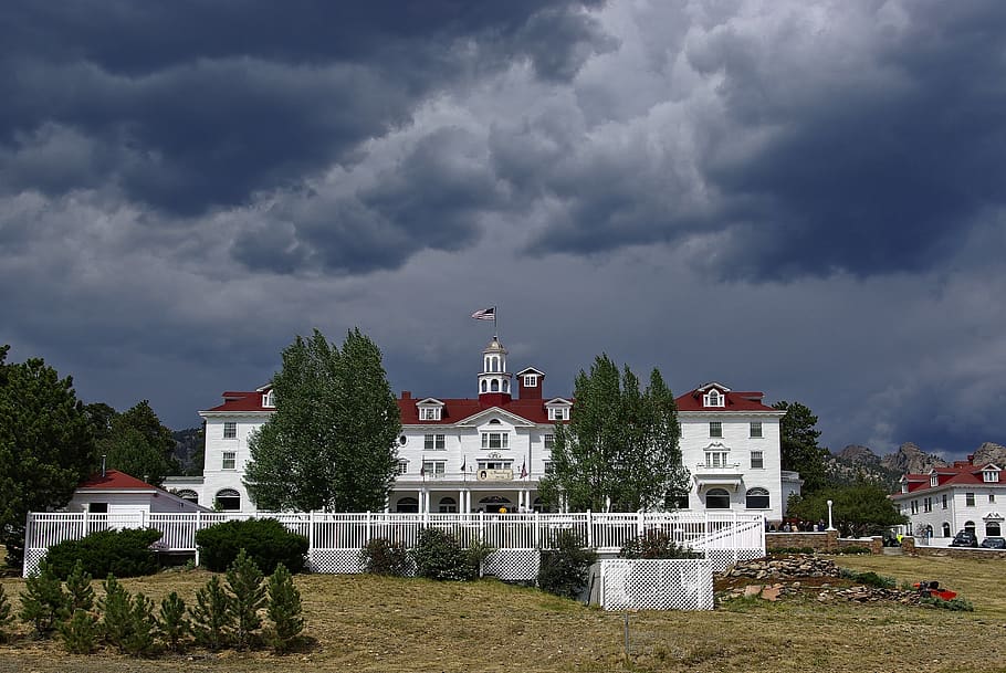 estes park's stanley hotel, mountain, dark, sky, clouds, weather, HD wallpaper