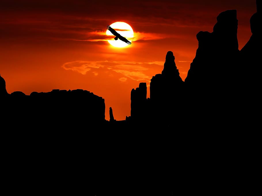 sunset, silhouette, mountain, park, america, twilight, sky HD wallpaper