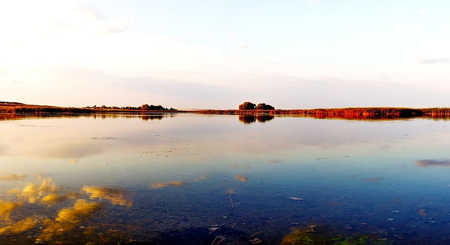 autumn, on the volga, sky, dawn, river, water, nature, landscape, HD wallpaper