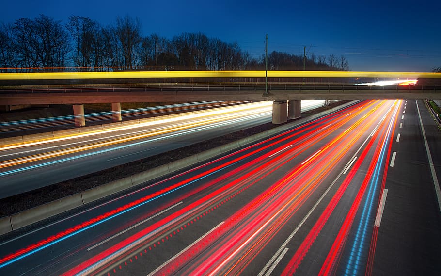 trails, highway, auto, traffic, vehicle, city, light, road HD wallpaper