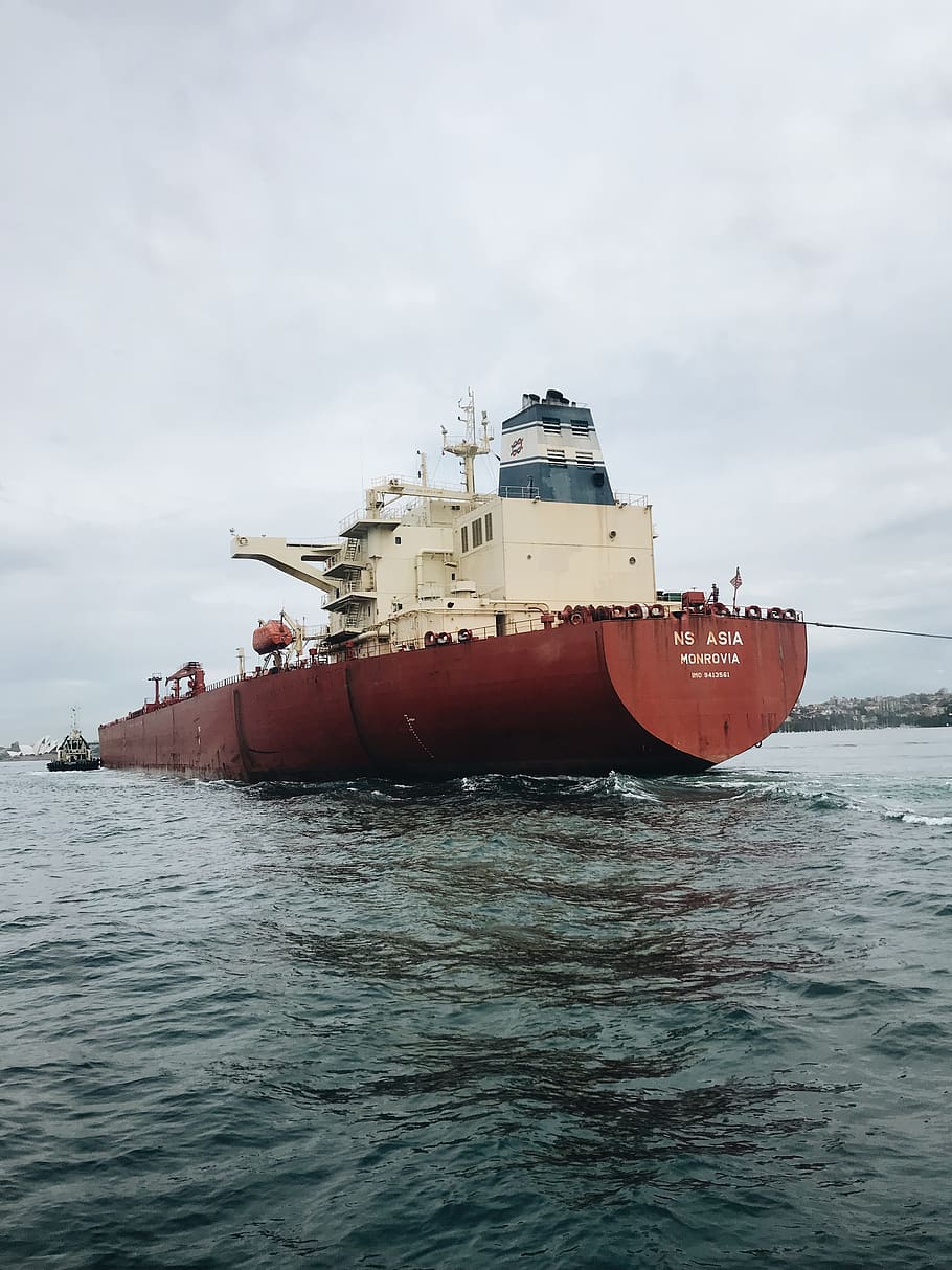 red and white ship floating on body of water during daytime, tanker, HD wallpaper