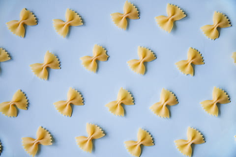 Decorative Pasta Lot, background, blue, bow, bright, carbohydrates HD wallpaper