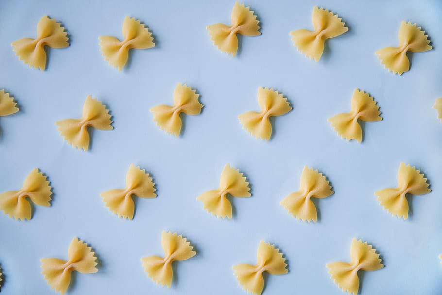 Decorative Pasta Lot, background, blue, bow, bright, carbohydrates HD wallpaper