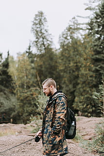 man standing wearing backpack outdoors, person, human, people HD wallpaper