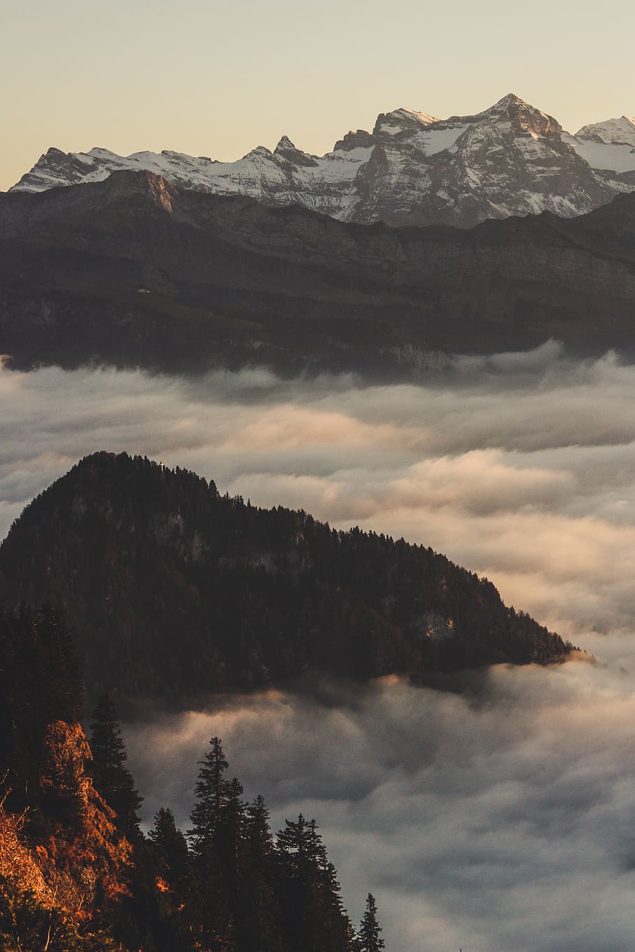 mountain covered with clouds during golden hour, nature, outdoors HD wallpaper