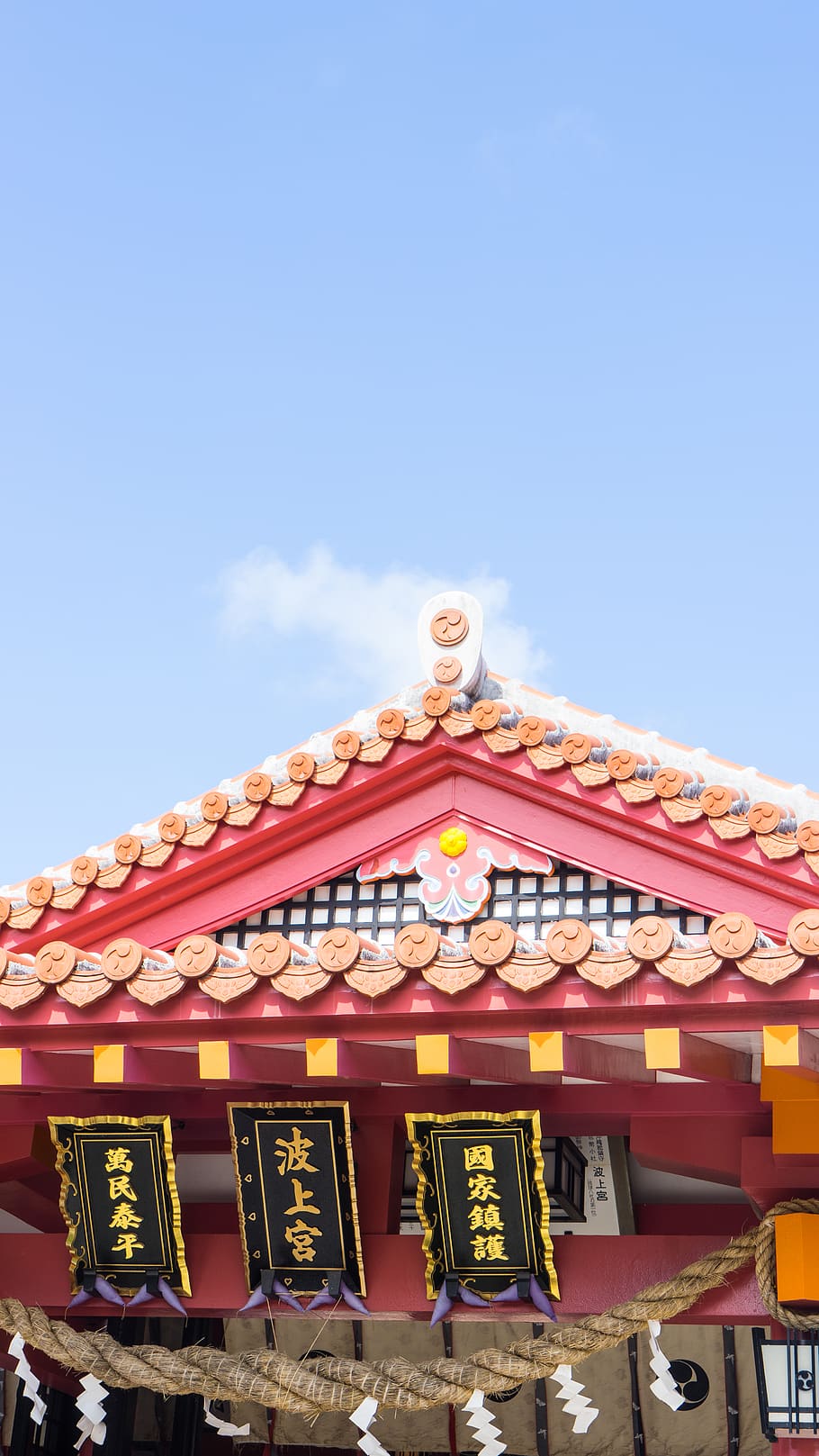 red pagoda building, architecture, temple, roof, okinawa, shrine HD wallpaper