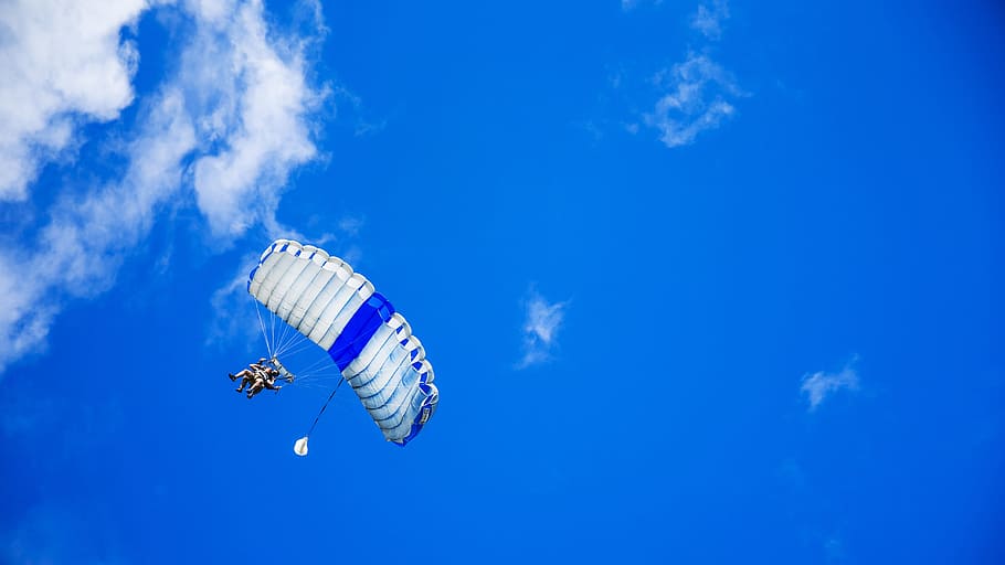 blue, speed, para, parachute, activity, fly, wind, healthy, HD wallpaper