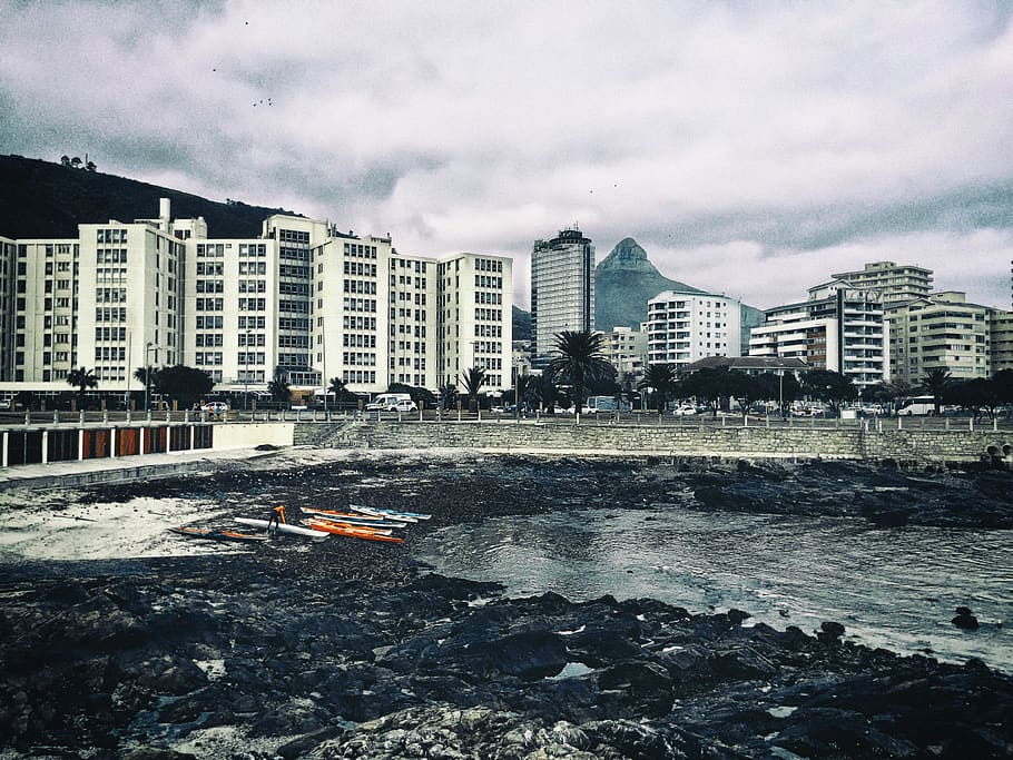 south africa, cape town, promenade, winter, ocean, apartments