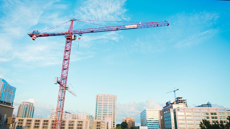 atlanta, united states, clouds, blue, crane, city, sky, construction HD wallpaper