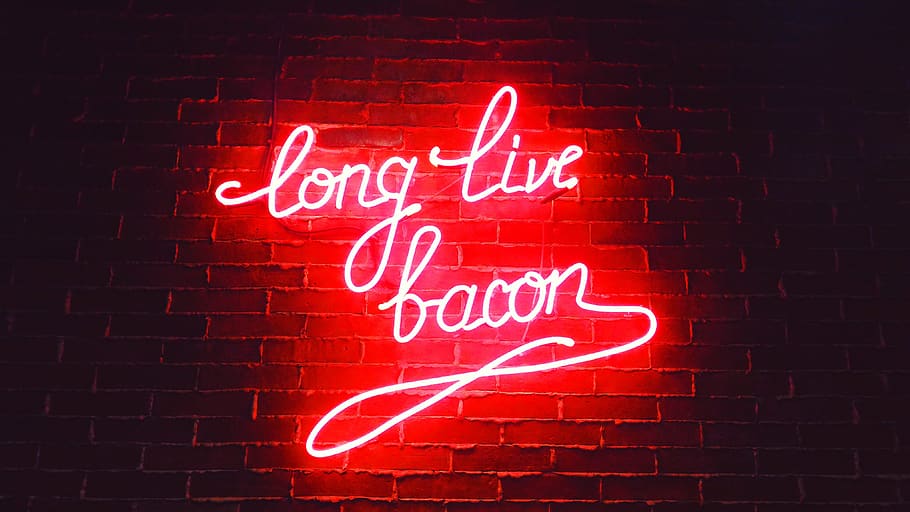 dark, night, light, store, restaurant, bacon, food, bar, red HD wallpaper