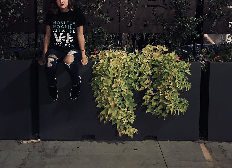 person, girl, sitting, shoes, outdoors, black, green, fall