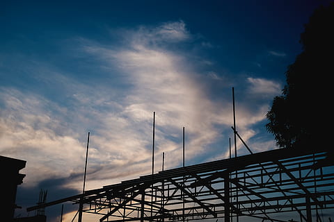 sky, clouds, construction, trees, work, worker, construction site HD wallpaper