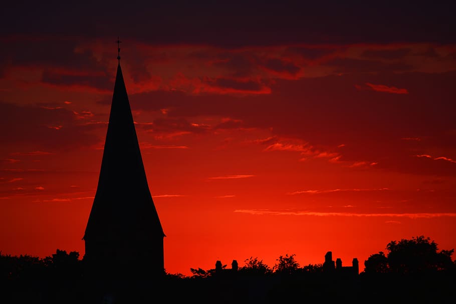 germany, sunset, red, warm, building, landscape, silhouette HD wallpaper