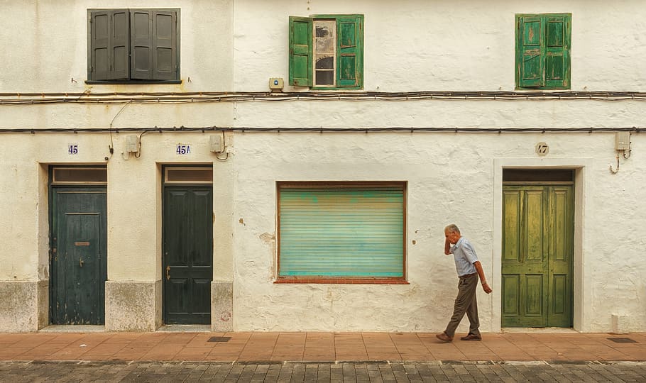 architecture, house, window, door, building, person, man, old building HD wallpaper