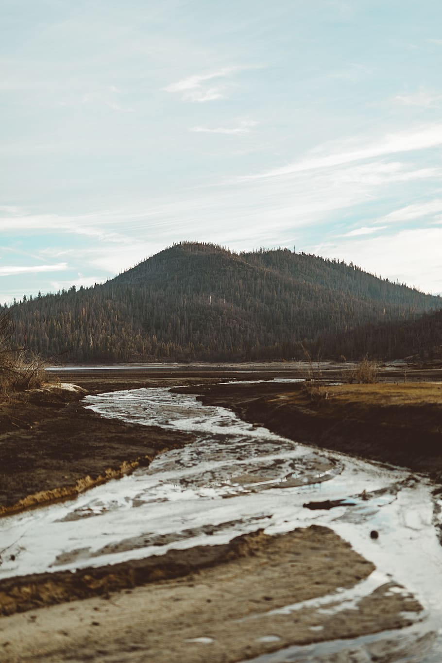 river towards mountain under blue sky, cloud - sky, tranquility HD wallpaper