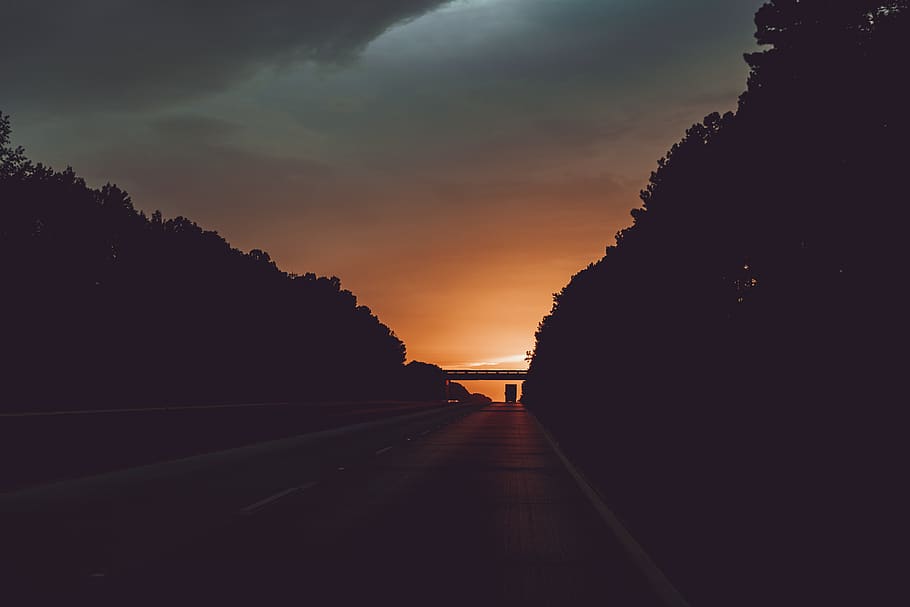 empty road at night, pier, dock, sky, sunset, red sky, dusk, sunrise HD wallpaper