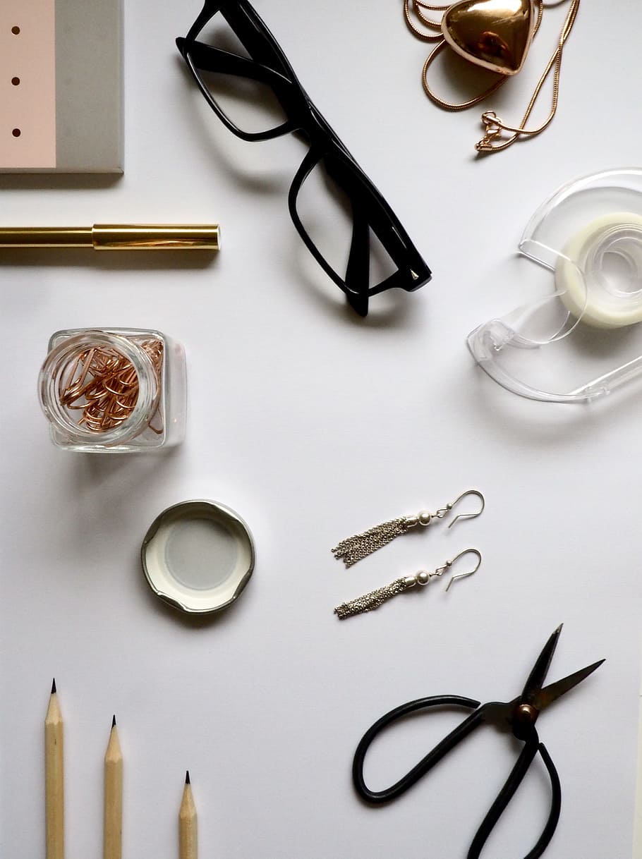 Top-view Photography of White Wooden Table With Personal Accessories on Top HD wallpaper