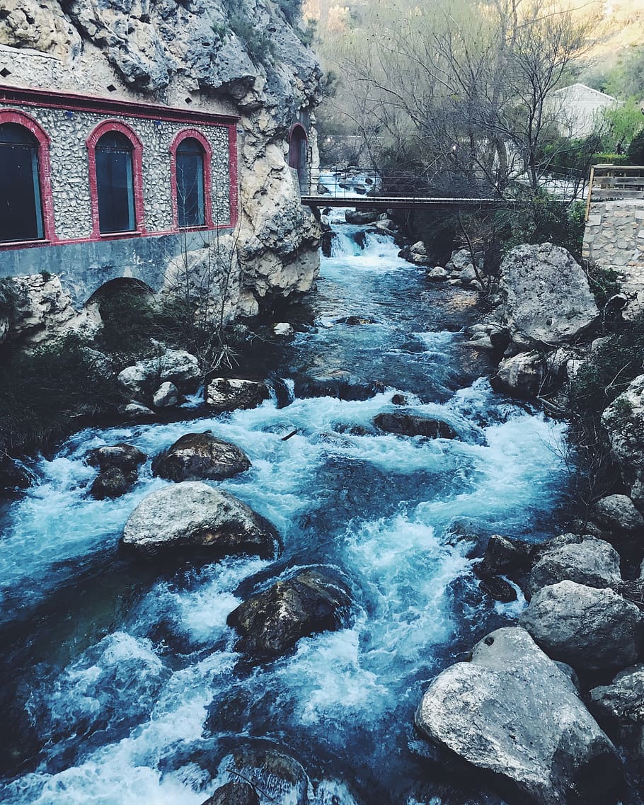 spain, castril, bridge, river, trees, forest, architecture HD wallpaper