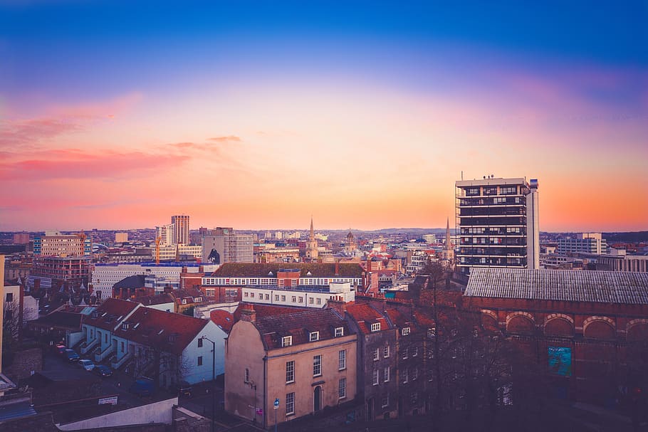 Aerial View of City Painting, architecture, buildings, clouds HD wallpaper