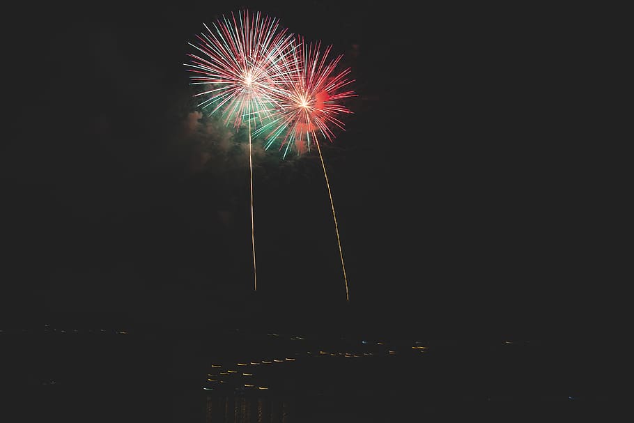 fireworks display during night time, outdoors, lago di caldonazzo HD wallpaper