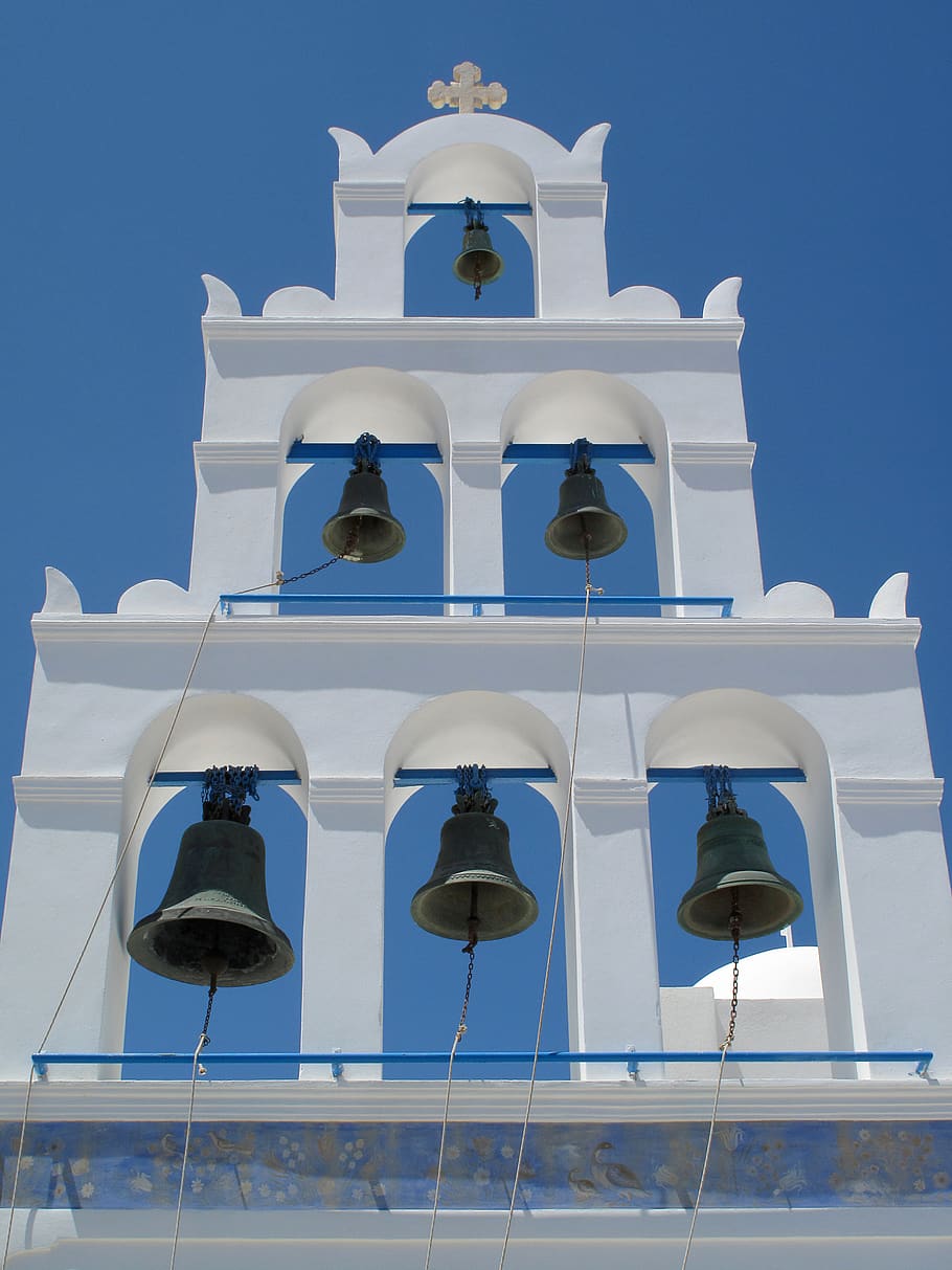 building, tower, architecture, bell tower, greece, church, lamp HD wallpaper