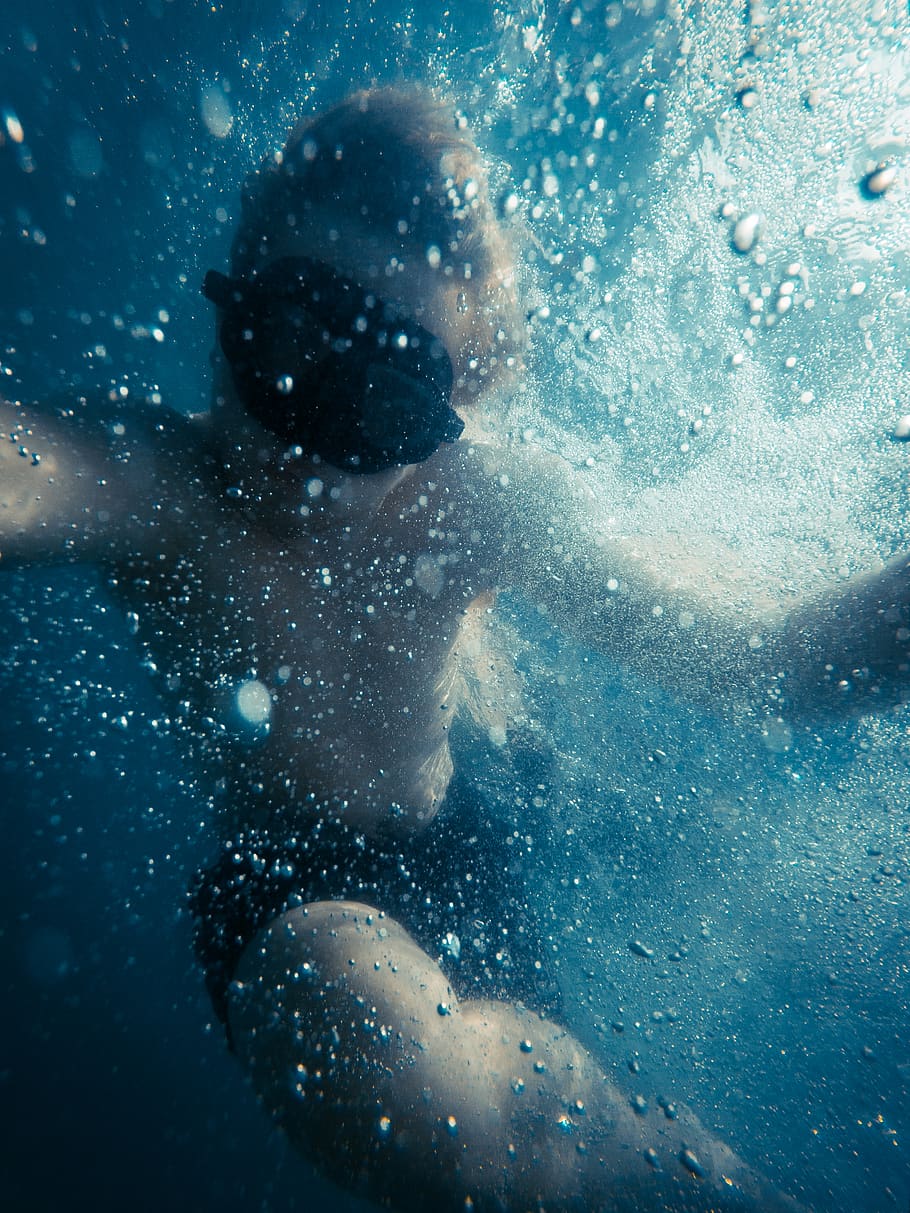 HD wallpaper: boy in black shorts under water, one person, sea ...