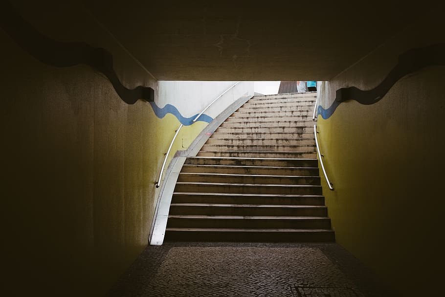 gray concrete stair photo, staircase, banister, handrail, aveiro HD wallpaper
