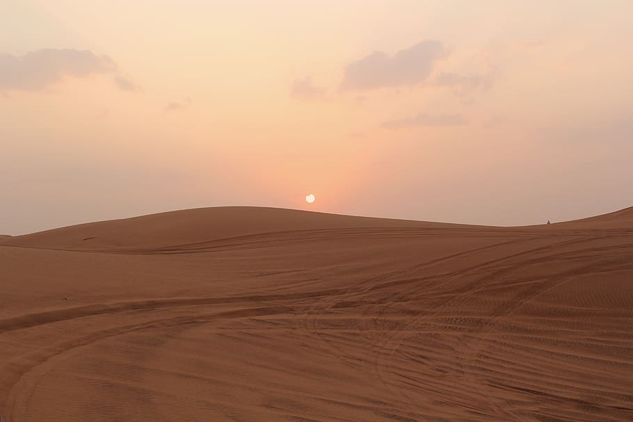 dubai, united arab emirates, safari, desert, landscape, sun, HD wallpaper