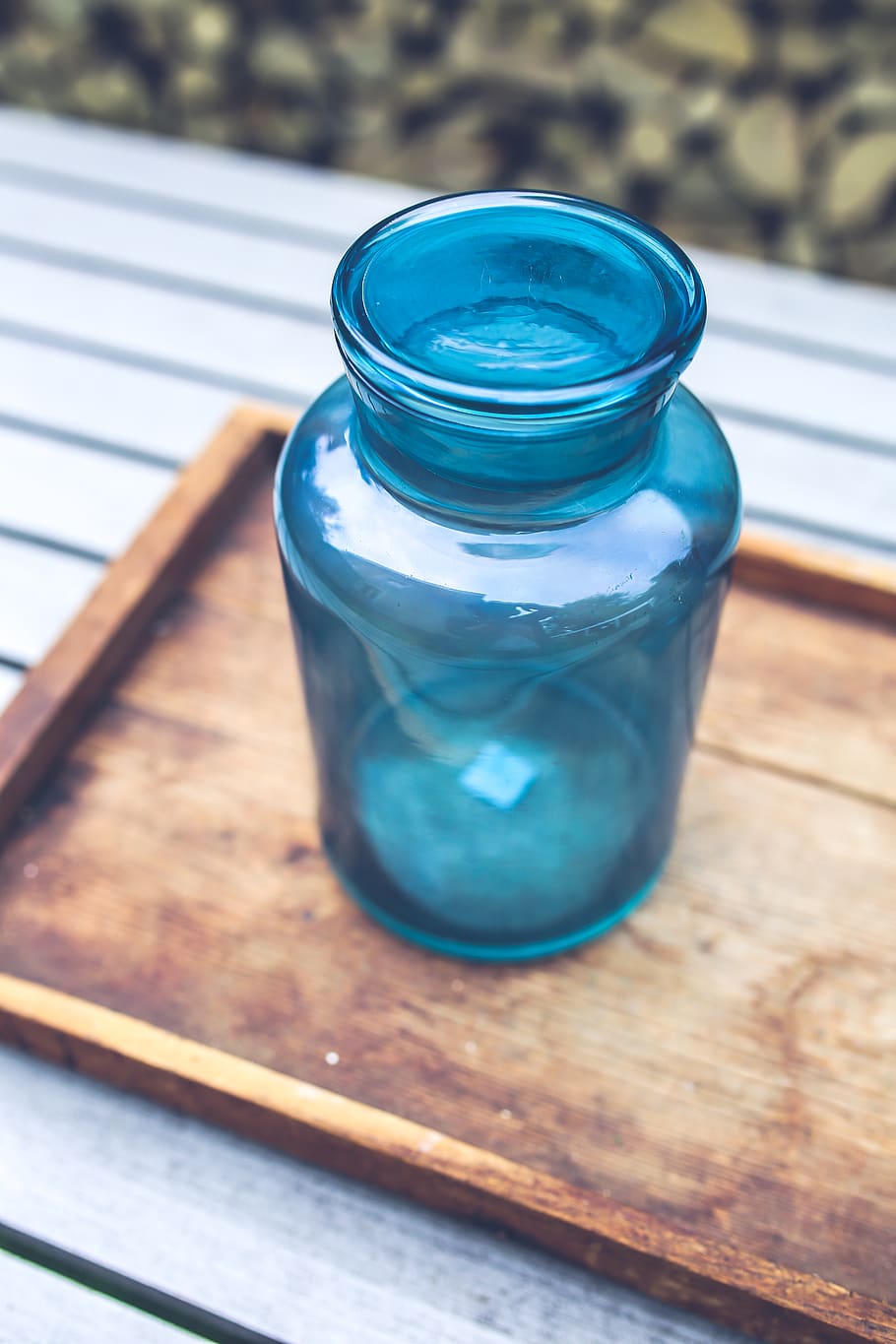 Blue jar on the tray, bottle, clean, color, container, drink HD wallpaper