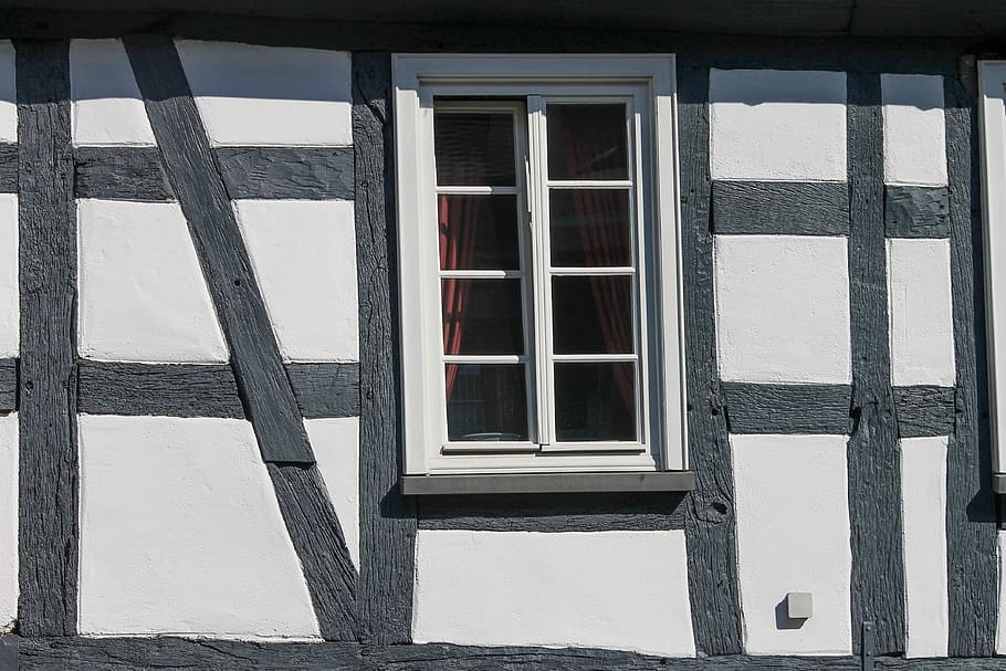 truss, medieval, compartments, wood, building, old, bar, window, HD wallpaper